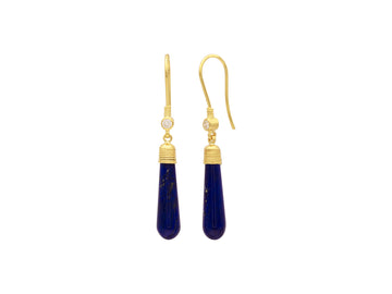 GURHAN, GURHAN Spell Gold Single Drop Earrings, 25x6mm Teardrop, with Lapis and Diamond