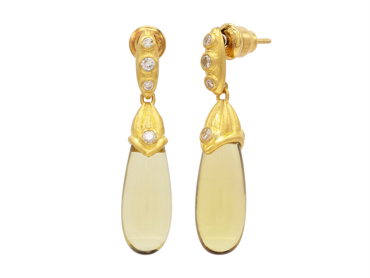 GURHAN, GURHAN Spell Gold Single Drop Earrings, 20x9mm, Post Top, with Citrine and Diamond