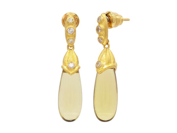 GURHAN, GURHAN Spell Gold Citrine Single Drop Earrings, 20x9mm, Post Top