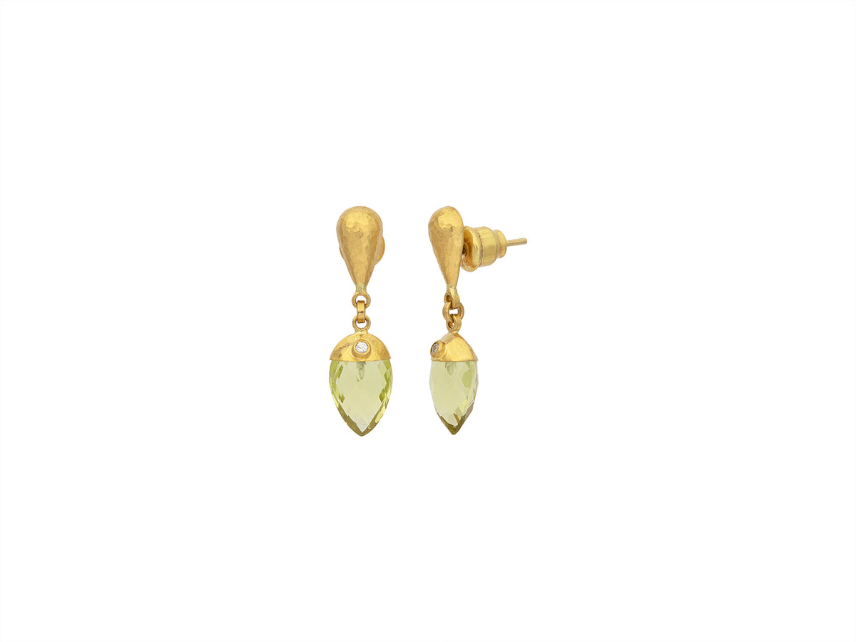 GURHAN, GURHAN Spell Gold Single Drop Earrings, 12x8mm Flat Teardrop, with Lemon Citrine and Diamond