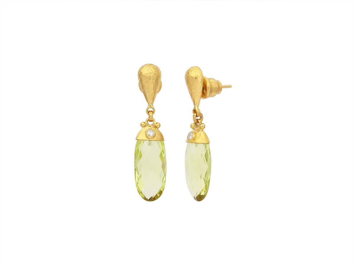 GURHAN, GURHAN Spell Gold Single Drop Earrings, 18x8mm Facetted Oval, Post Top, with Lemon Citrine and Diamond