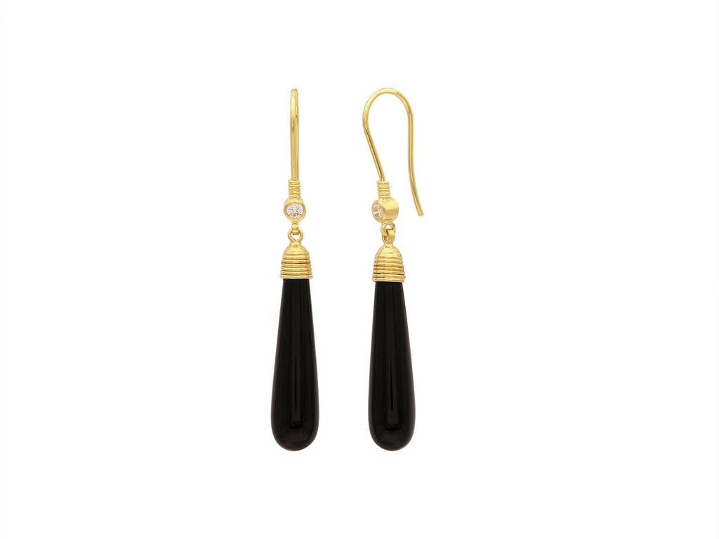 GURHAN, GURHAN Spell Gold Onyx Single Drop Earrings, 30x8mm Teardrop on Wire Hook