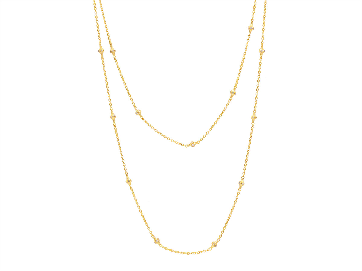 GURHAN, GURHAN Spell Gold Station Long Necklace, Thin Chain, with Diamond