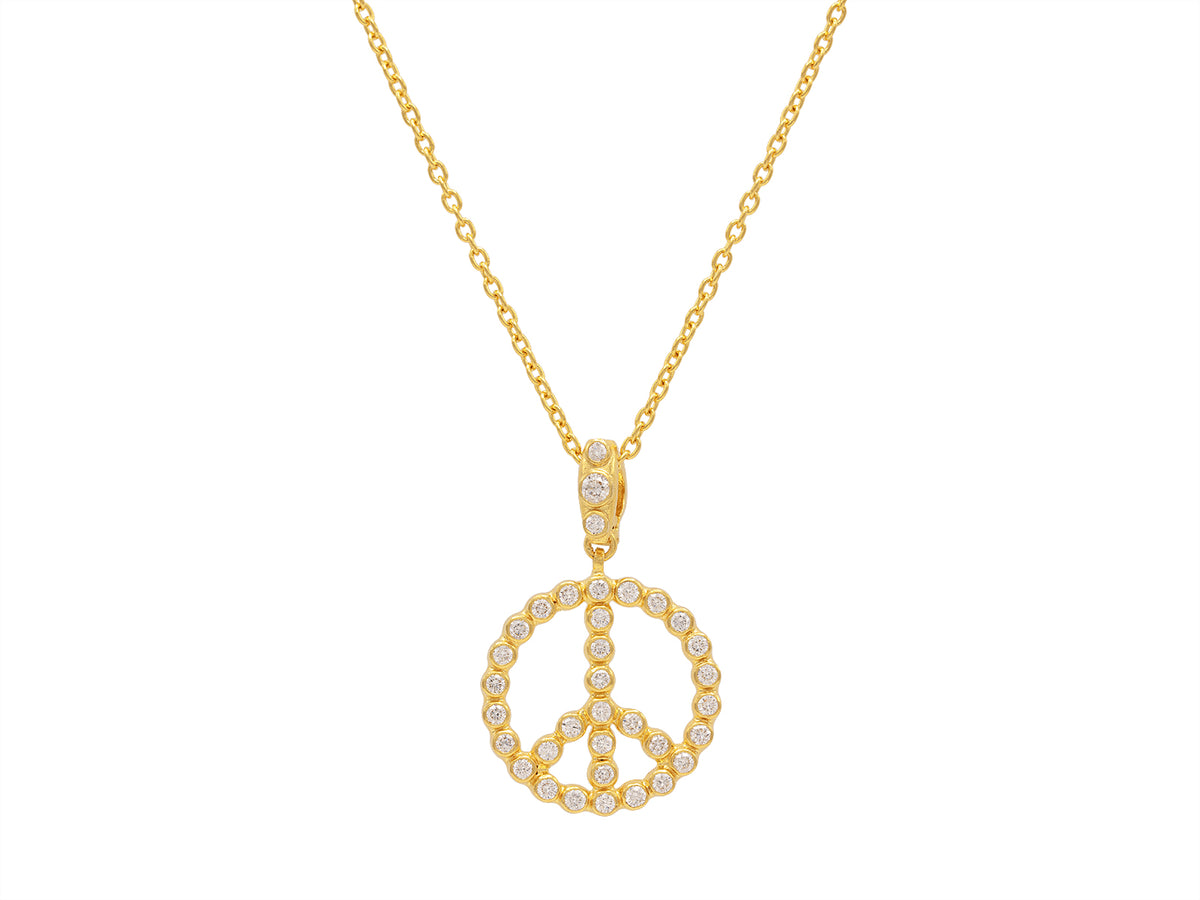 GURHAN, GURHAN Spell Gold Pendant Necklace, Peace Sign, with Diamond