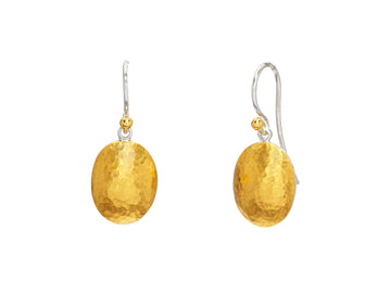 GURHAN, GURHAN Spell Sterling Silver Single Drop Earrings, 14x11mm Oval on Wire Hook, with No Stone & Gold Accents