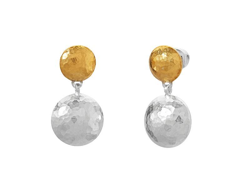 GURHAN, GURHAN Spell Sterling Silver Single Drop Earrings, Double Round Lentil on Post, with No Stone & Gold Accents