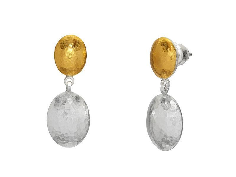 GURHAN, GURHAN Spell Sterling Silver Single Drop Earrings, Double Oval Lentil on Post, Gold Accents