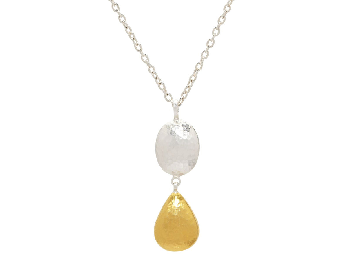 GURHAN, GURHAN Spell Sterling Silver Double Pendant Necklace, Oval and Pear Shapes, with No Stone & Gold Accents