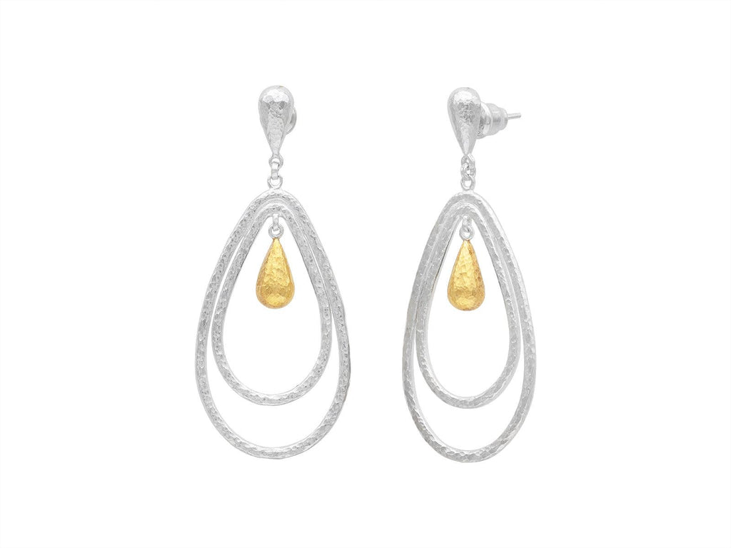 GURHAN, GURHAN Spell Sterling Silver Single Drop Earrings, Double Open Pear Shape, Post Top, Gold Accents