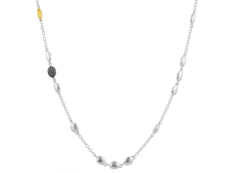 GURHAN, GURHAN Spell Sterling Silver Station Short Necklace, Oval Beads on Light Chain, Single Pave, Gold Accents