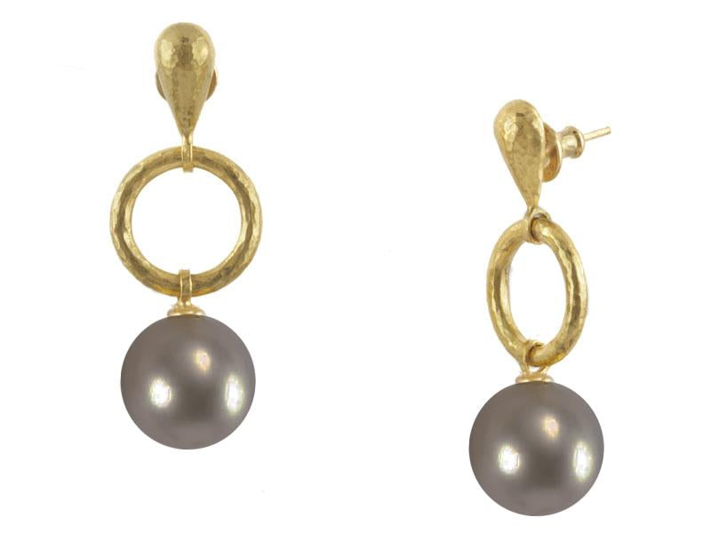 GURHAN, GURHAN Oyster Gold Pearl Double Drop Earrings, Front Facing Hoop