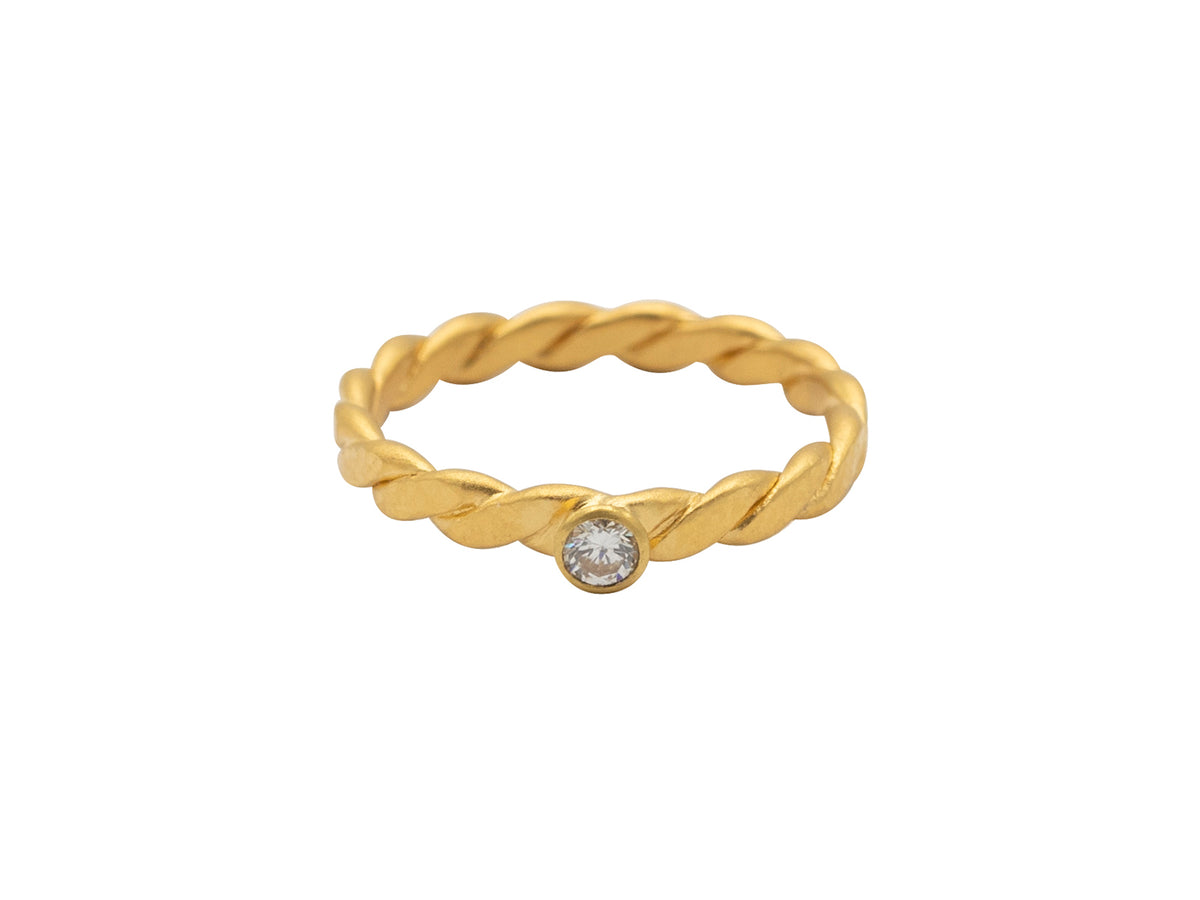 GURHAN, GURHAN Twist Gold Stone Stacking Ring, 3mm Wide, Diamond