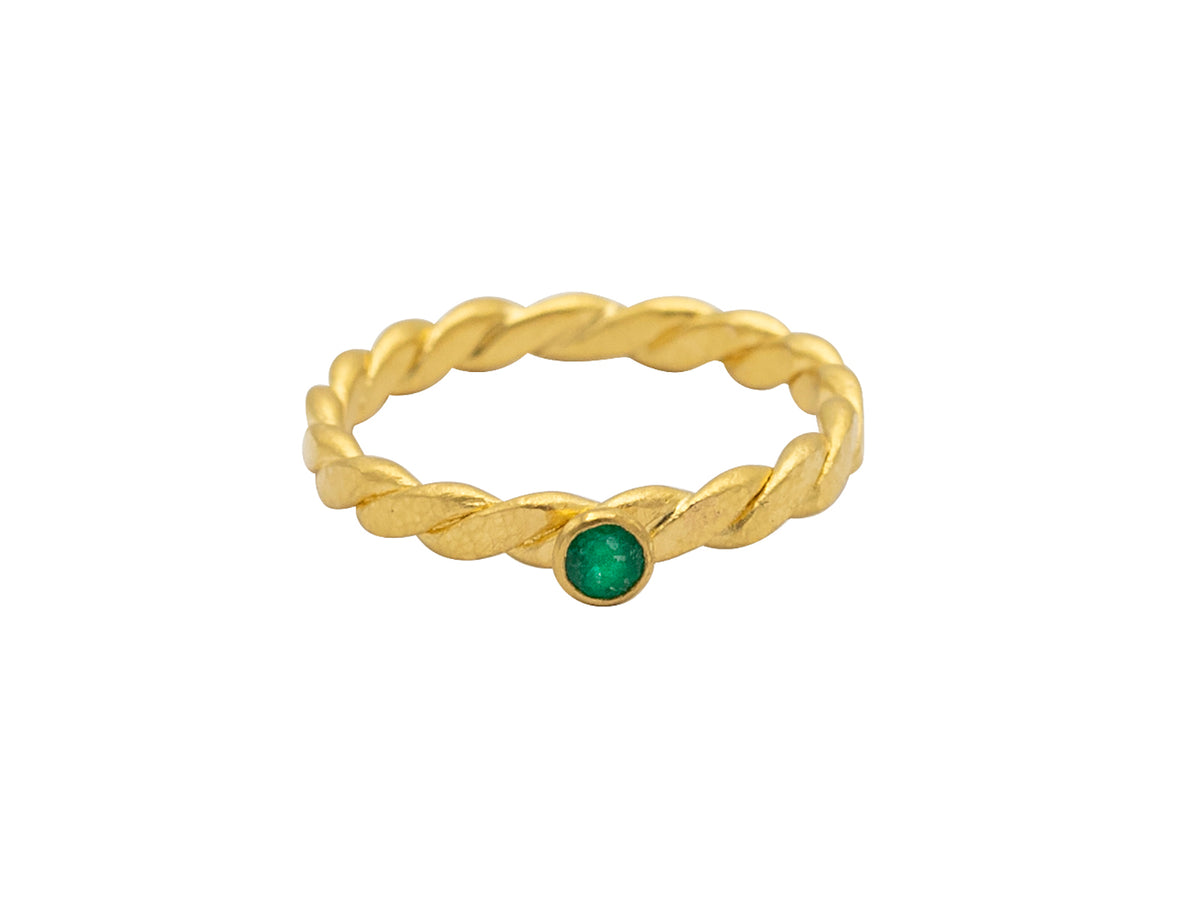 GURHAN, GURHAN Twist Gold Stone Stacking Ring, 3mm Wide, Emerald