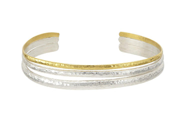 GURHAN, GURHAN Twist Sterling Silver Cuff Bracelet, Graduated Tiers, Gold Accents