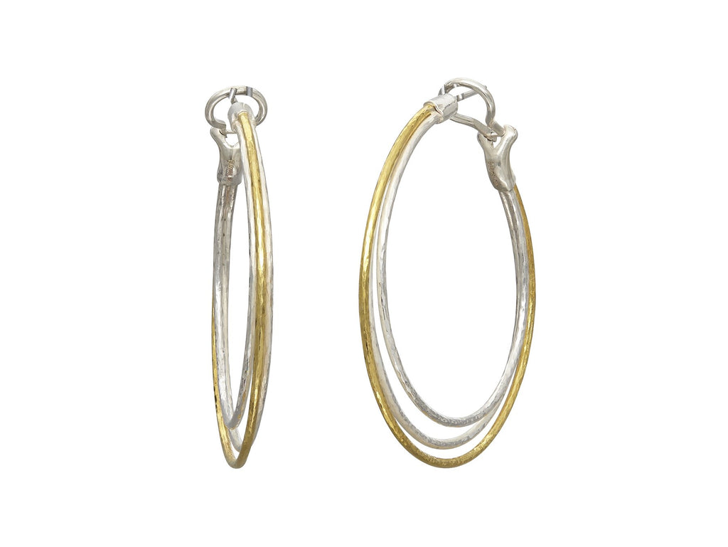 GURHAN, GURHAN Twist Sterling Silver Clip Post Hoop Earrings, Triple Rings, 2", with No Stone & Gold Accents