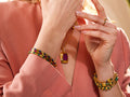 GURHAN, GURHAN Vertigo Gold Beaded Single-Strand Bracelet, Gold Tube Beads, with Cabochon Emerald
