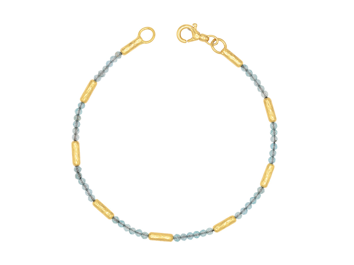 GURHAN, GURHAN Vertigo Gold Beaded Single-Strand Bracelet, Hammered Gold Tubes, Apatite