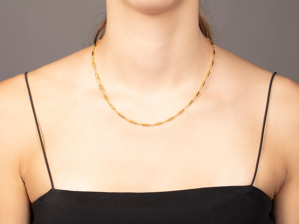 GURHAN, GURHAN Vertigo Gold Link Short Necklace, 2.5mm Beads and Chain, with No Stone