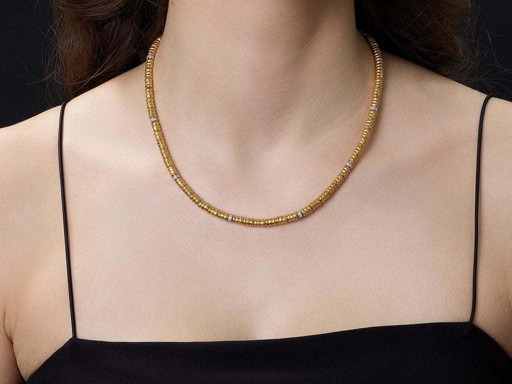 GURHAN, GURHAN Vertigo Gold Diamond Single-Strand Beaded Short Necklace, Pave Beads