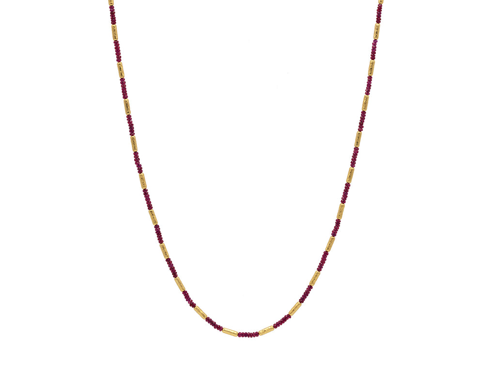GURHAN, GURHAN Vertigo Gold Ruby Single-Strand Beaded Short Necklace, Thin Gold Tubes