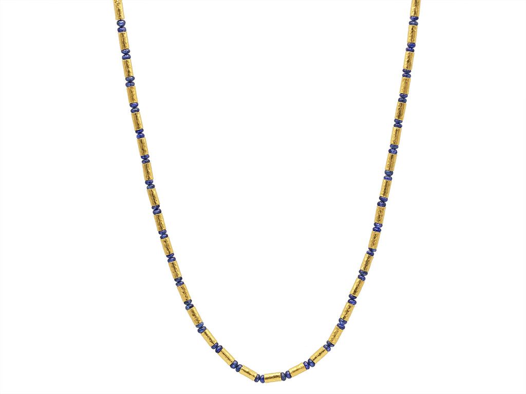 GURHAN, GURHAN Vertigo Gold Single Strand Short Necklace, Gold Tube Beads, Cabochon Sapphire