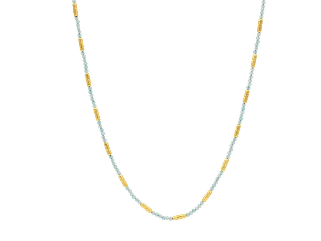 GURHAN, GURHAN Vertigo Gold Amazonite Single-Strand Beaded Short Necklace, Hammered Gold Tubes