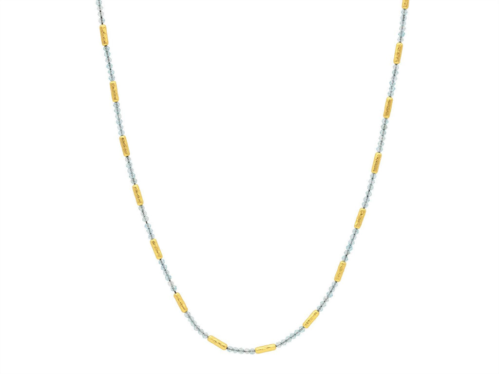 GURHAN, GURHAN Vertigo Gold Single Strand Short Necklace, Hammered Gold Tubes, Apatite