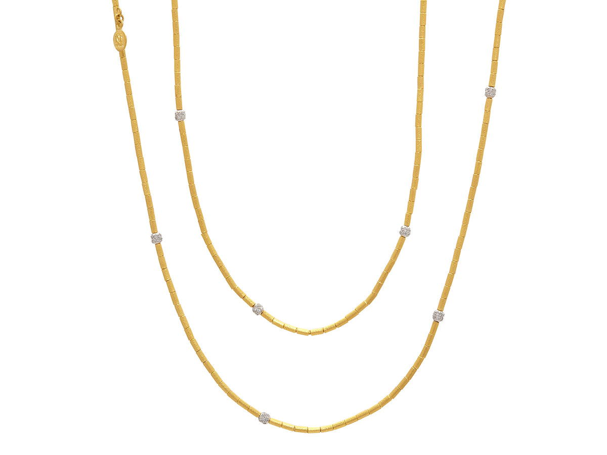 GURHAN, GURHAN Vertigo Gold Single Strand Long Necklace, 3.5mm Wide Smooth Beads, with Diamond
