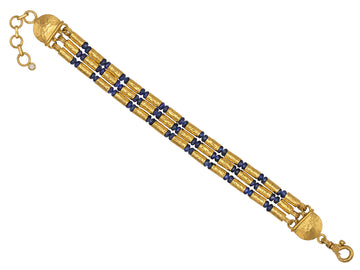 GURHAN, GURHAN Vertigo Gold Beaded Multi-Strand Bracelet, Gold Tube Beads, with Cabochon Sapphire