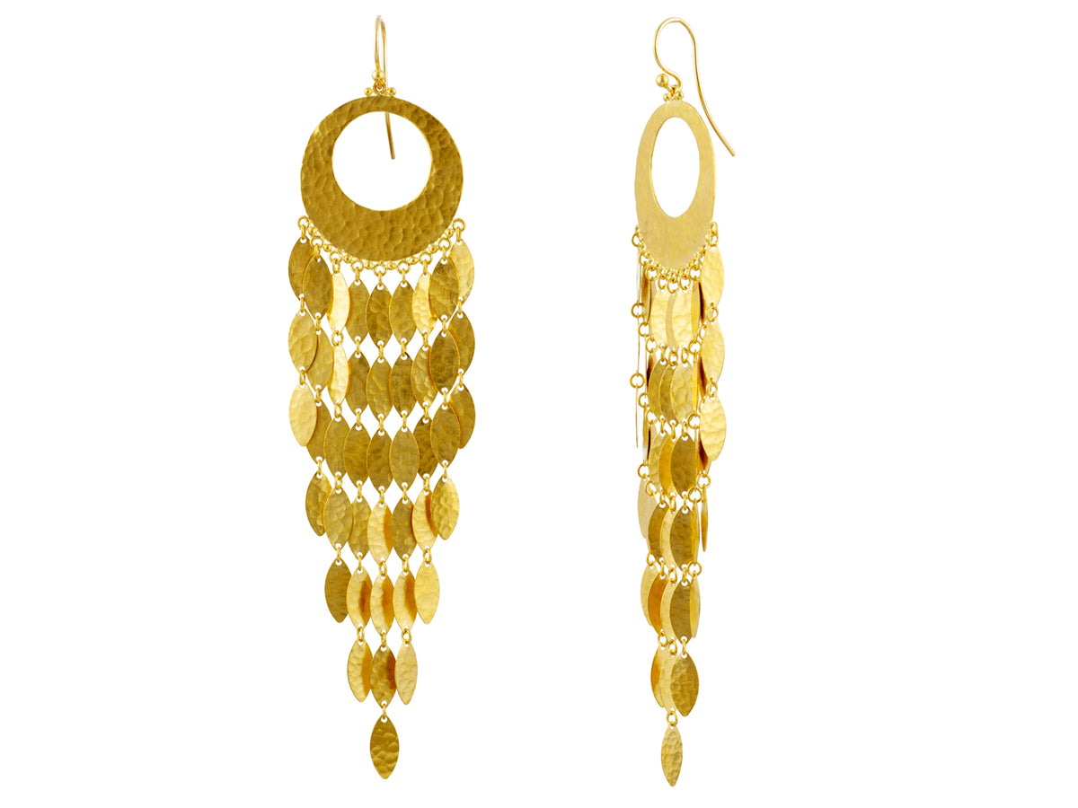 GURHAN, GURHAN Willow Gold Chandelier Drop Earrings, 4.5" Long on Wire Hook, with No Stone