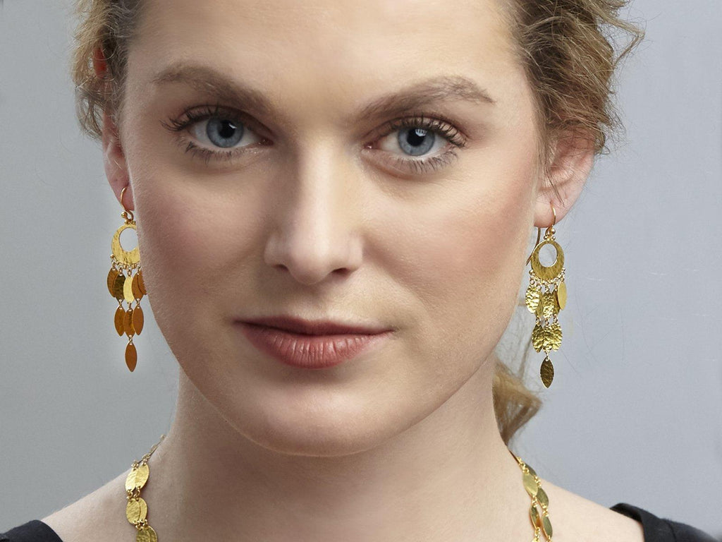 GURHAN, GURHAN Willow Gold Chandelier Drop Earrings, Dangling Flakes on Wire Hook