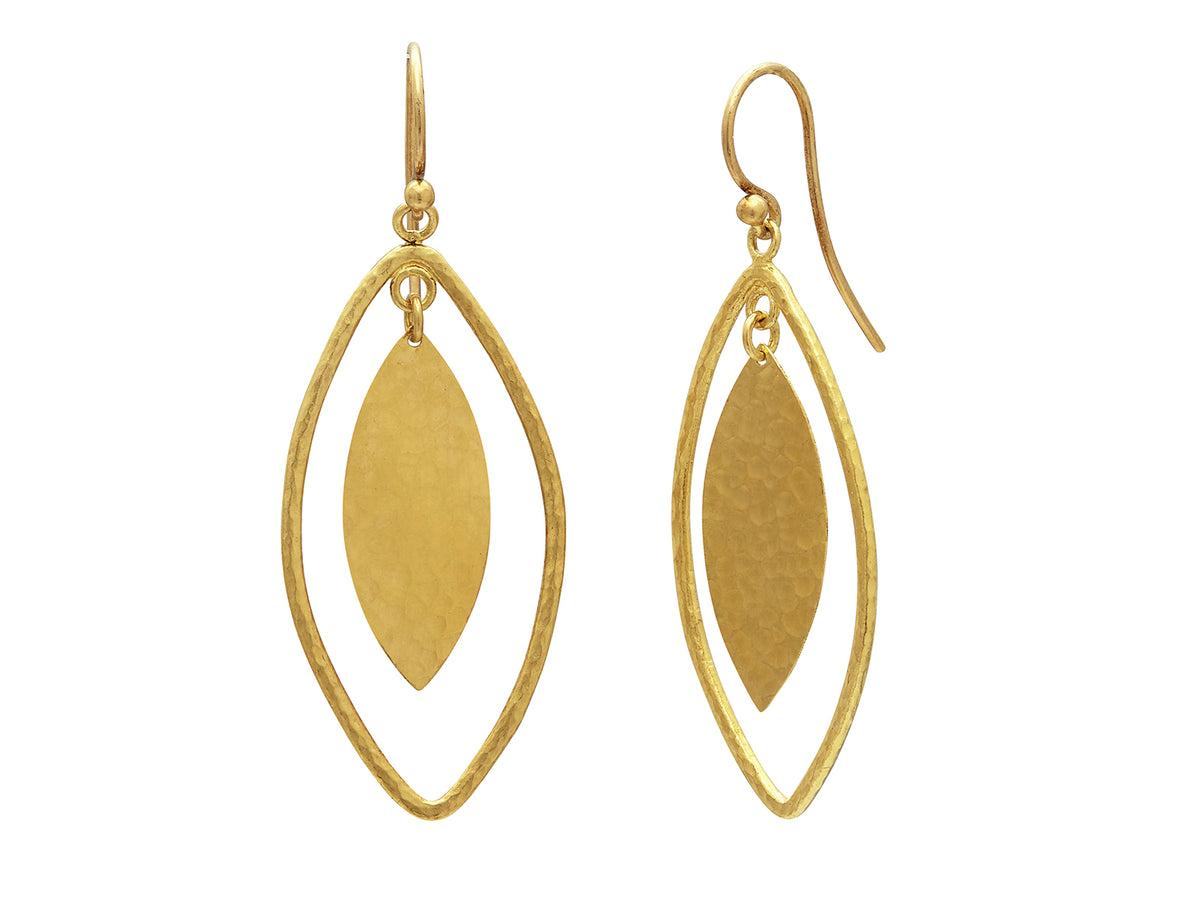 GURHAN, GURHAN Willow Gold Long Drop Earrings, Marquise Shape on Hook, with No Stone