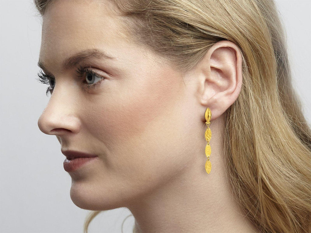 GURHAN, GURHAN Willow Gold Long Drop Earrings, Triple Flake, Post Top