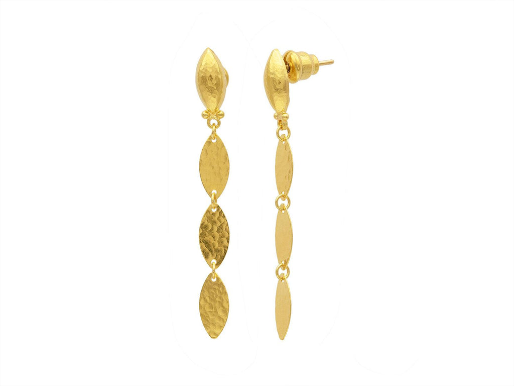 GURHAN, GURHAN Willow Gold Long Drop Earrings, Triple Flake, Post Top, with No Stone