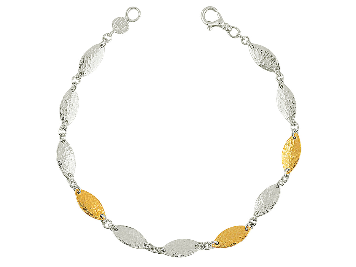 GURHAN, GURHAN Willow Sterling Silver All Around Single-Strand Bracelet, 12mm Flakes, No Stone, Gold Accents