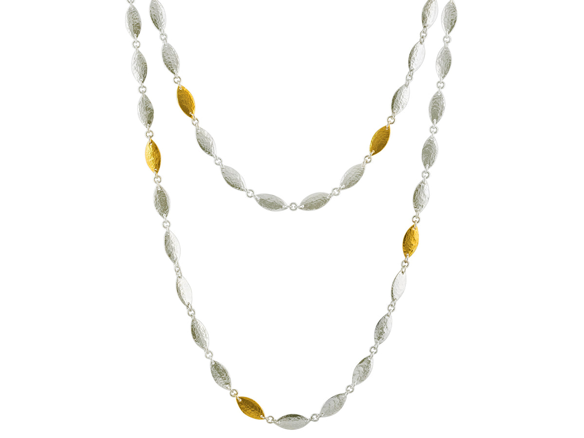 GURHAN, GURHAN Willow Sterling Silver All Around Necklace, 39" Long with 12mm Flakes, with No Stone & Gold Accents