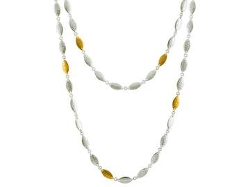 GURHAN, GURHAN Willow Sterling Silver Single-Strand Long Necklace, 12mm Flakes, Gold Accents