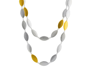 GURHAN, GURHAN Willow Sterling Silver Single-Strand Long Necklace, 25mm Flakes, Gold Accents