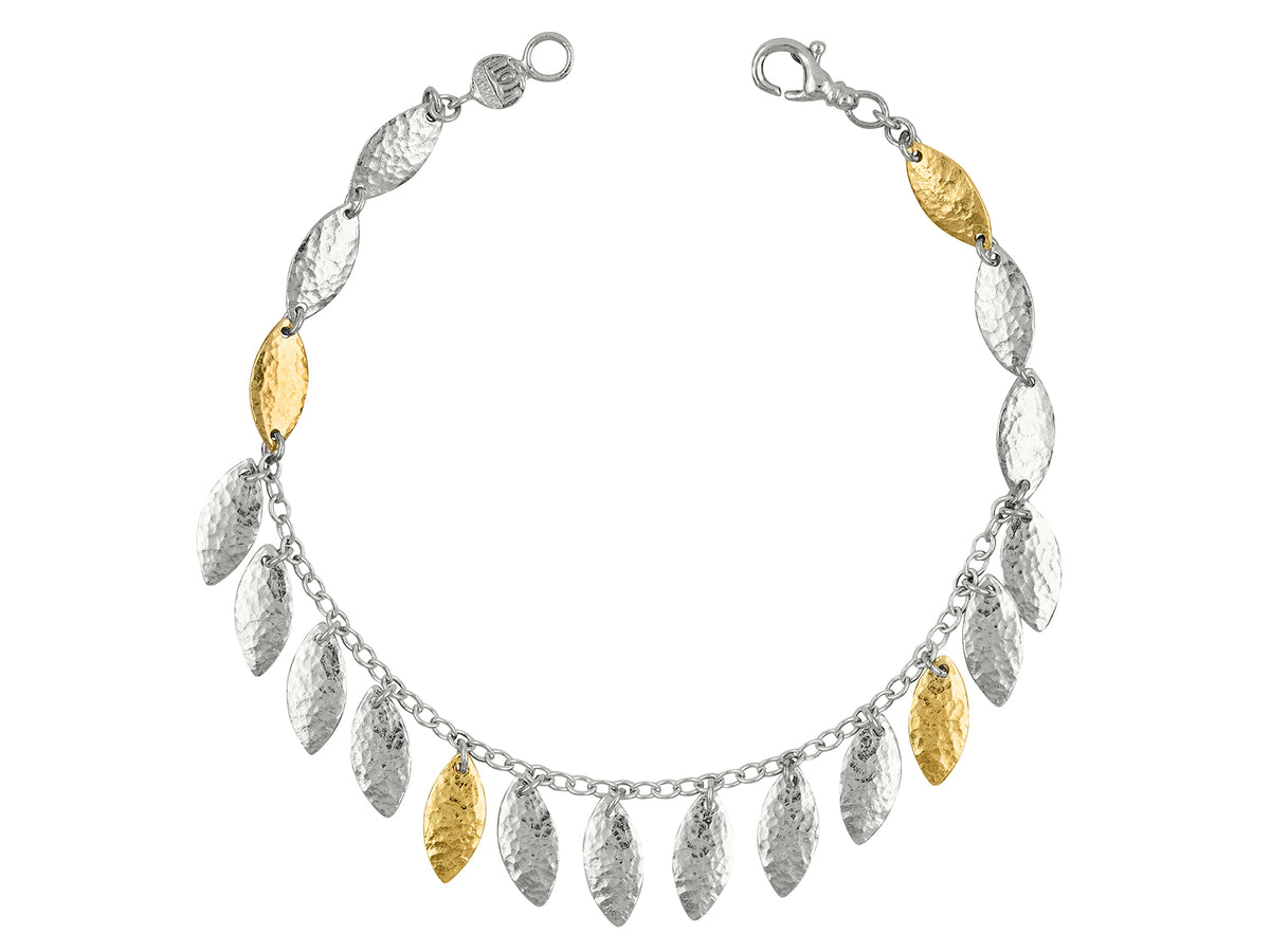 GURHAN, GURHAN Willow Sterling Silver Charm Single-Strand Bracelet, 12mm Dangling Flakes, No Stone, Gold Accents