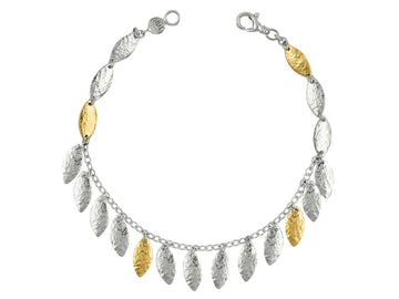 GURHAN, GURHAN Willow Sterling Silver Charm Single-Strand Bracelet, 12mm Dangling Flakes, Gold Accents
