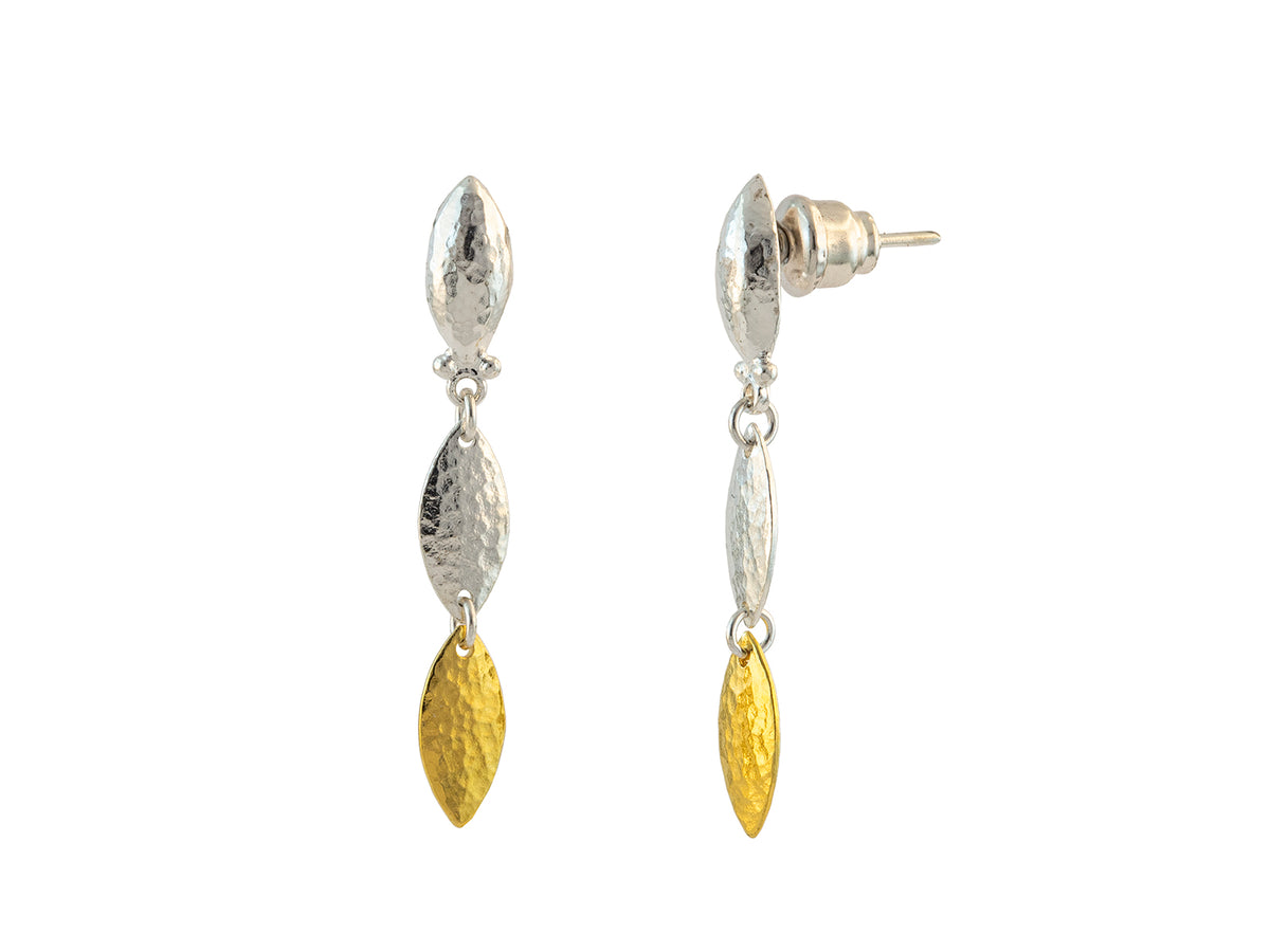 GURHAN, GURHAN Willow Sterling Silver Double Drop Earrings, 12mm Flakes, with No Stone & Gold Accents