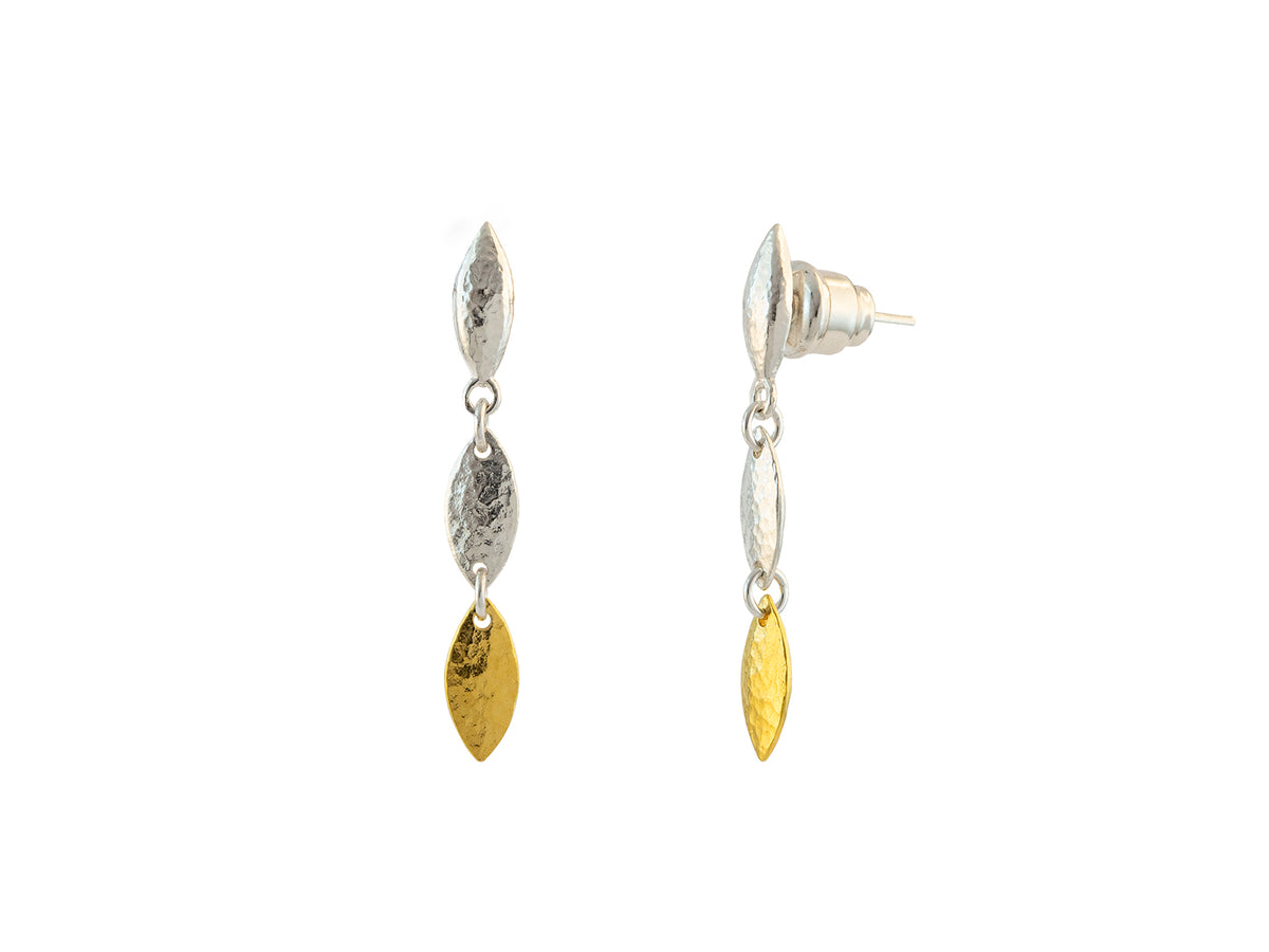 GURHAN, GURHAN Willow Sterling Silver Double Drop Earrings, 10mm Flakes, Post Top, No Stone, Gold Accents