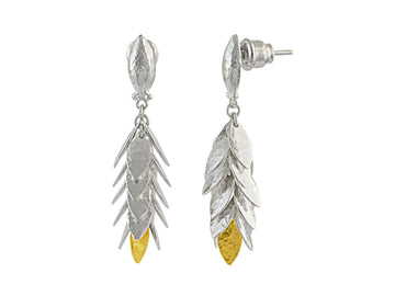 GURHAN, GURHAN Willow Sterling Silver Tassel Drop Earrings, Large Cluster with Post Top, Gold Accents