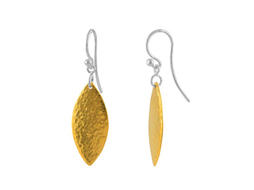 GURHAN, GURHAN Willow Sterling Silver Single Drop Earrings, 25mm Flake, Wire Hook, Gold Accents