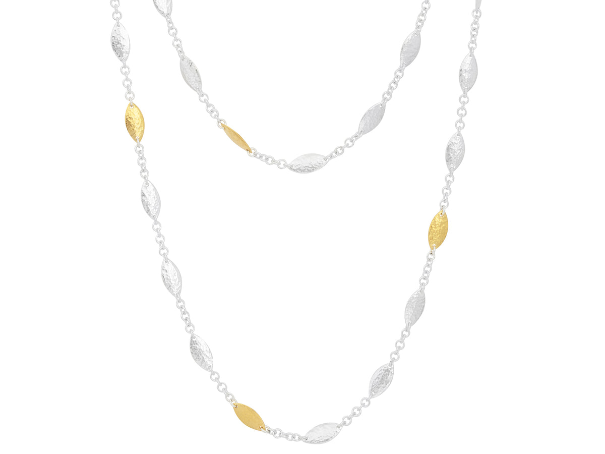 GURHAN, GURHAN Willow Sterling Silver Station Long Necklace, 12mm Flakes, with No Stone & Gold Accents