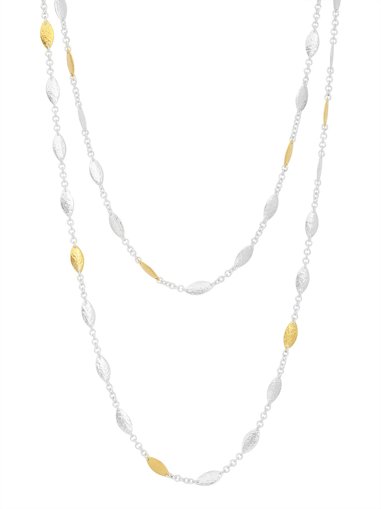 GURHAN, GURHAN Willow Sterling Silver Station Long Necklace, 12mm Flakes, with No Stone & Gold Accents