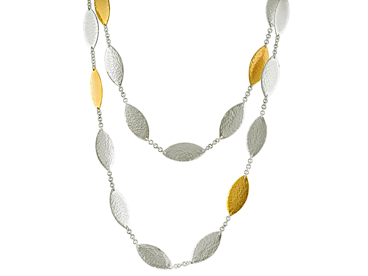 GURHAN, GURHAN Willow Sterling Silver Station Long Necklace, 25mm Flakes, No Stone, Gold Accents