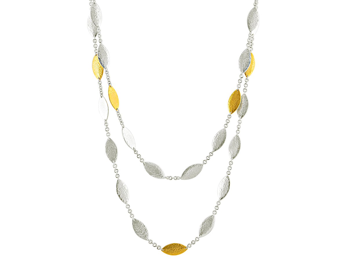 GURHAN, GURHAN Willow Sterling Silver Station Long Necklace, 18mm Flakes, No Stone, Gold Accents