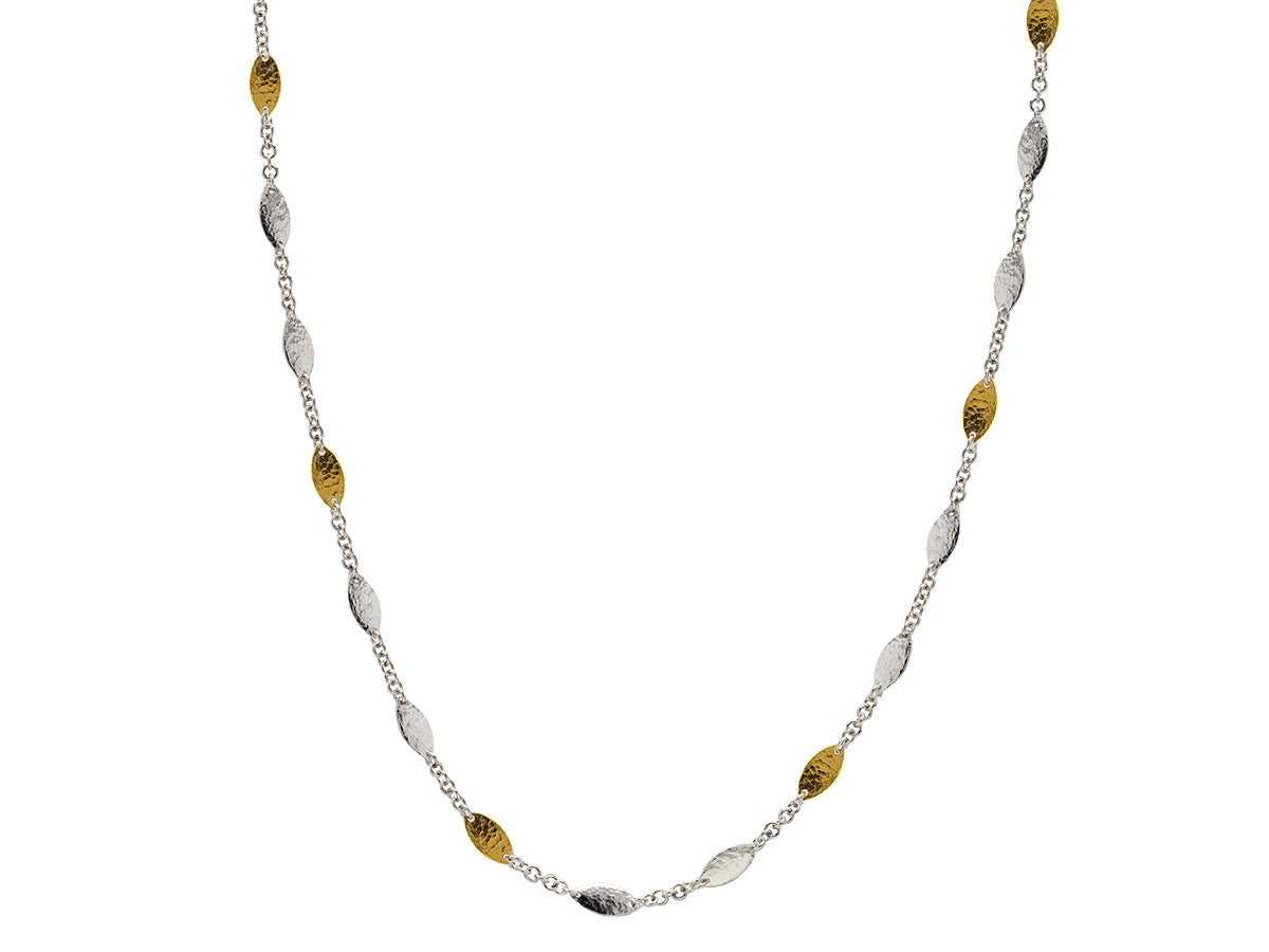 GURHAN, GURHAN Willow Sterling Silver Station Necklace, 18" with 12mm Flakes, with No Stone & Gold Accents