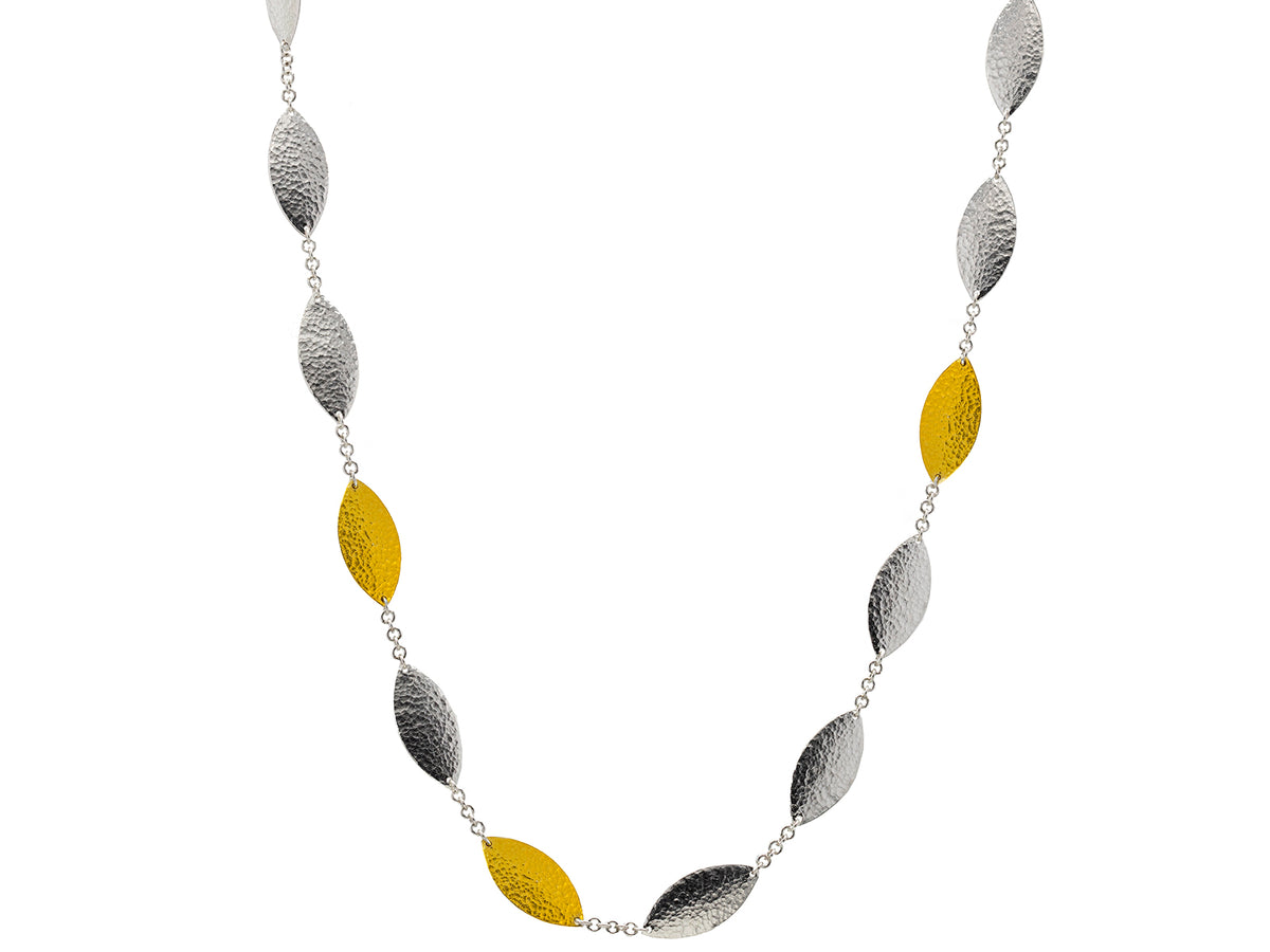 GURHAN, GURHAN Willow Sterling Silver Station Necklace, 18" Long with 25mm Flakes, with No Stone & Gold Accents